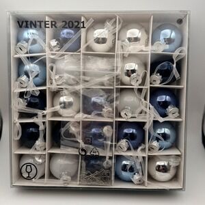 IKEA Vinter 2021 Blue White Silver Glass Christmas Ornaments Set of 20
